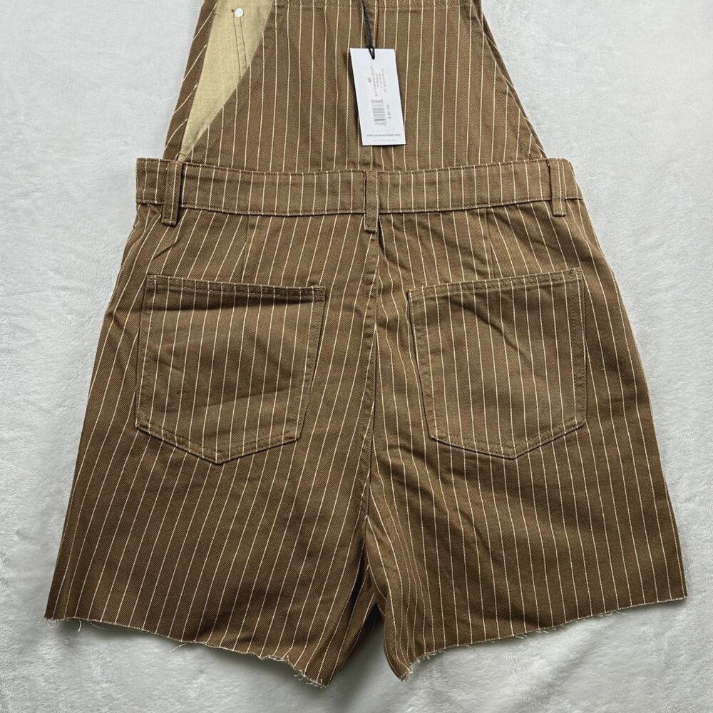 WeWoreWhat Brown Pinstripe Cut-Off Overall Shorts NWT Size M - Picture 9 of 11